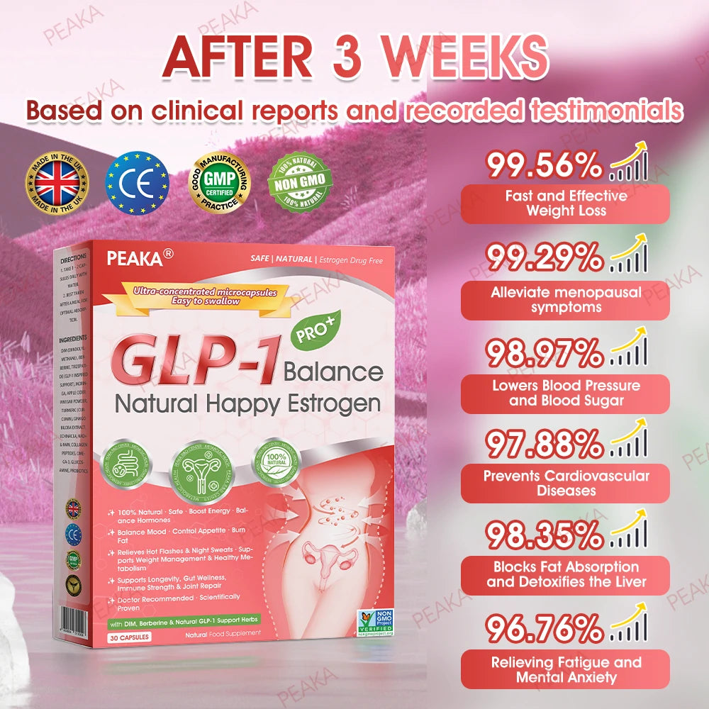| ððð¬ð ððð² ðð«ðšðŠðšðð¢ðšð§ 8ð% ðð
ð
| ð¬ð§ PEAKA® GLP-1 Natural Happy Estrogen Balance · Double-Layer Nanoliposome Microcapsules ·Easy-to-Swallow for Middle-Aged & Older AdultsðªFor obesity, diabetes, menopause relief, sleep, gut & joints)