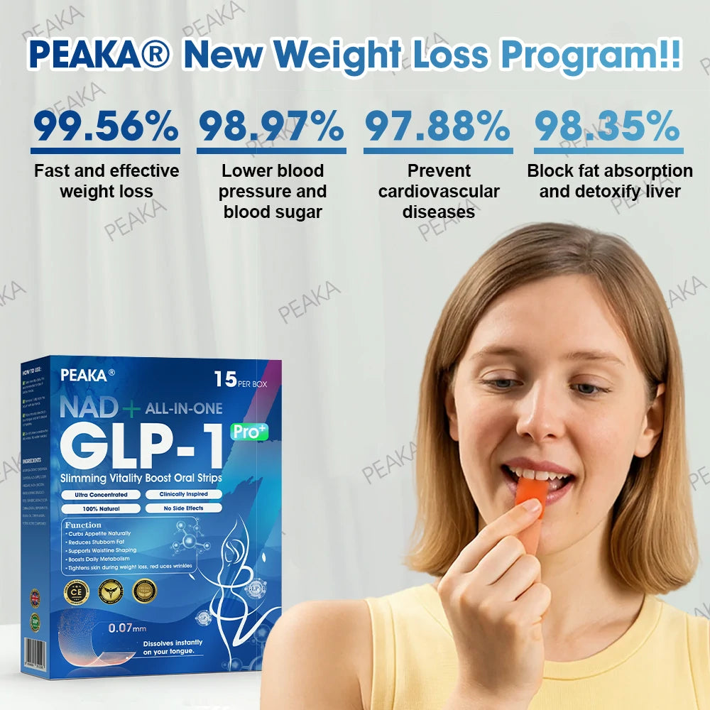 【Final Day – 80% OFF】PEAKA® GLP‑1 Seven-in-One Slimming Vitality Boost Oral Strips 👩‍⚕️ FDA-Registered | 1 Strip Daily | Visible Results in 7 Days ✅ Supports Weight Loss, Heart Health, Blood Sugar, Sleep & Joint Mobility